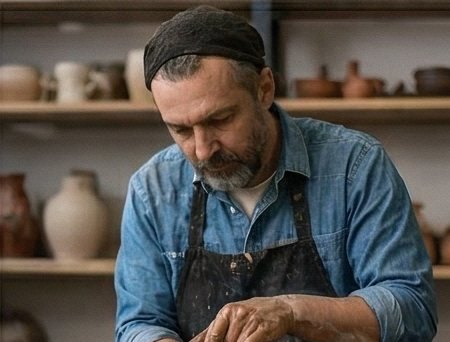 Artesano de 70 años en su taller